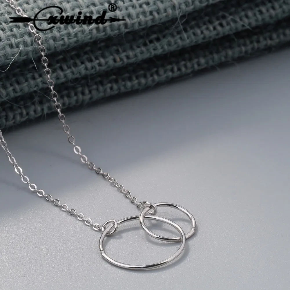 Cxwind Charm Double Circle Necklace Initial Eternity Hoop Infinity Pendants Necklaces Women Statement Jewelry bijoux femme | Украшения и