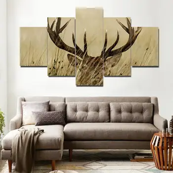 

5 Panel HD Prints Well Art Hunter Like Deer Framed Canvas Living Room Decor Shipped 24 Hour