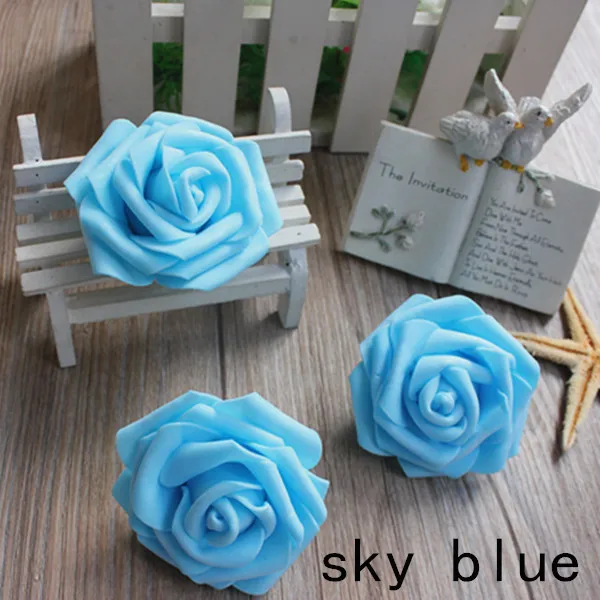 5 шт., 7 см, реалистичные искусственные цветы из пенопласта для свадьбы, украшение автомобиля, Mariage Flores Rosa, скрапбукинг, помпон, цветок для рукоделия - Цвет: sky blue