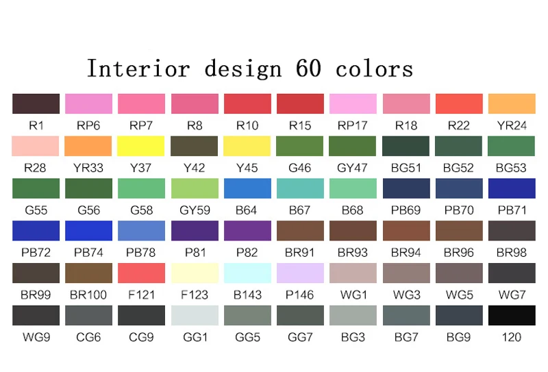 Превосходный набор маркеров с двумя головками для художников, 170 цветов, большое значение, гладкий дизайн, маркер, анимация, эскиз, копические маркеры для рисования - Цвет: 60 interior