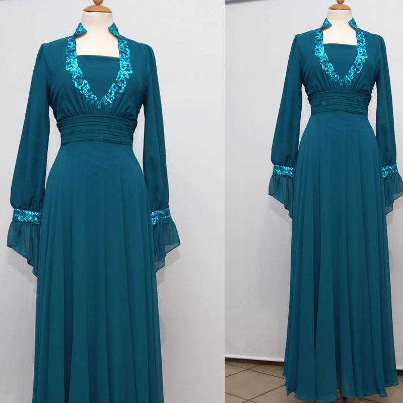Real Arabic Evening Dress Evening Gown Evening Wear Floor length Long Sleeve With Wrap font b