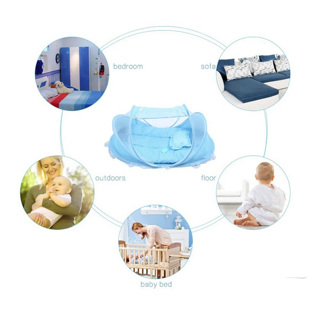 

Portable Foldable Baby Travel Bed Crib Cradle Play Shades Mosquito Sleeping Tent + Girls' Plush Toys