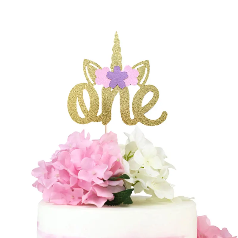 Unicorn Birthday Cake Topper One Cake Topper Gold Glitter Unicorn