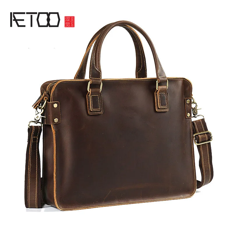 

AETOO Retro mad horse leather men's shoulder Messenger bag hand bag head layer leather business leather briefcase