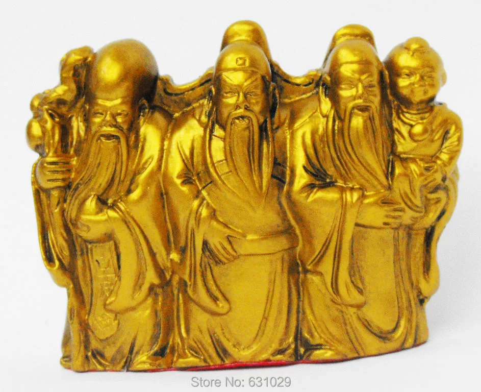 Feng Shui Chinese Three Protection Gods Resin Statue / fengshui Hand Yellow auspicious Fu Lu
