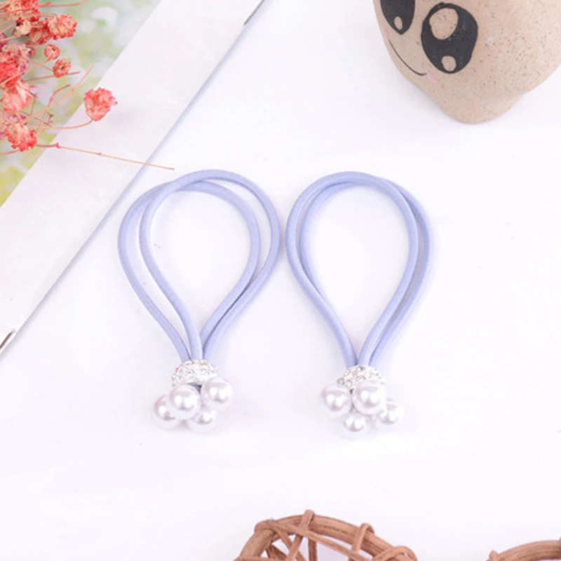 Girls Seaside Pearl Korean Hair Rope Elastic Unique 1PC/3PCS Black Wedding Gifts Blue Valentines Gift Navy Blue Adjustable Pink