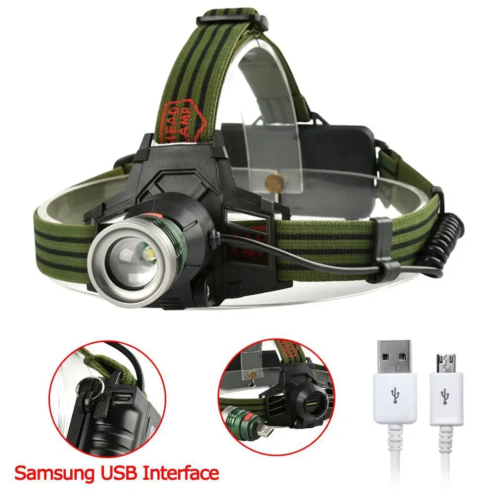 

Zoomable 8000 LM XPE Q5 LED Rechargeable USB Headlamp 18650 Headlight 3 Modes Flashlight Camping Torch Lamp +USB Cable