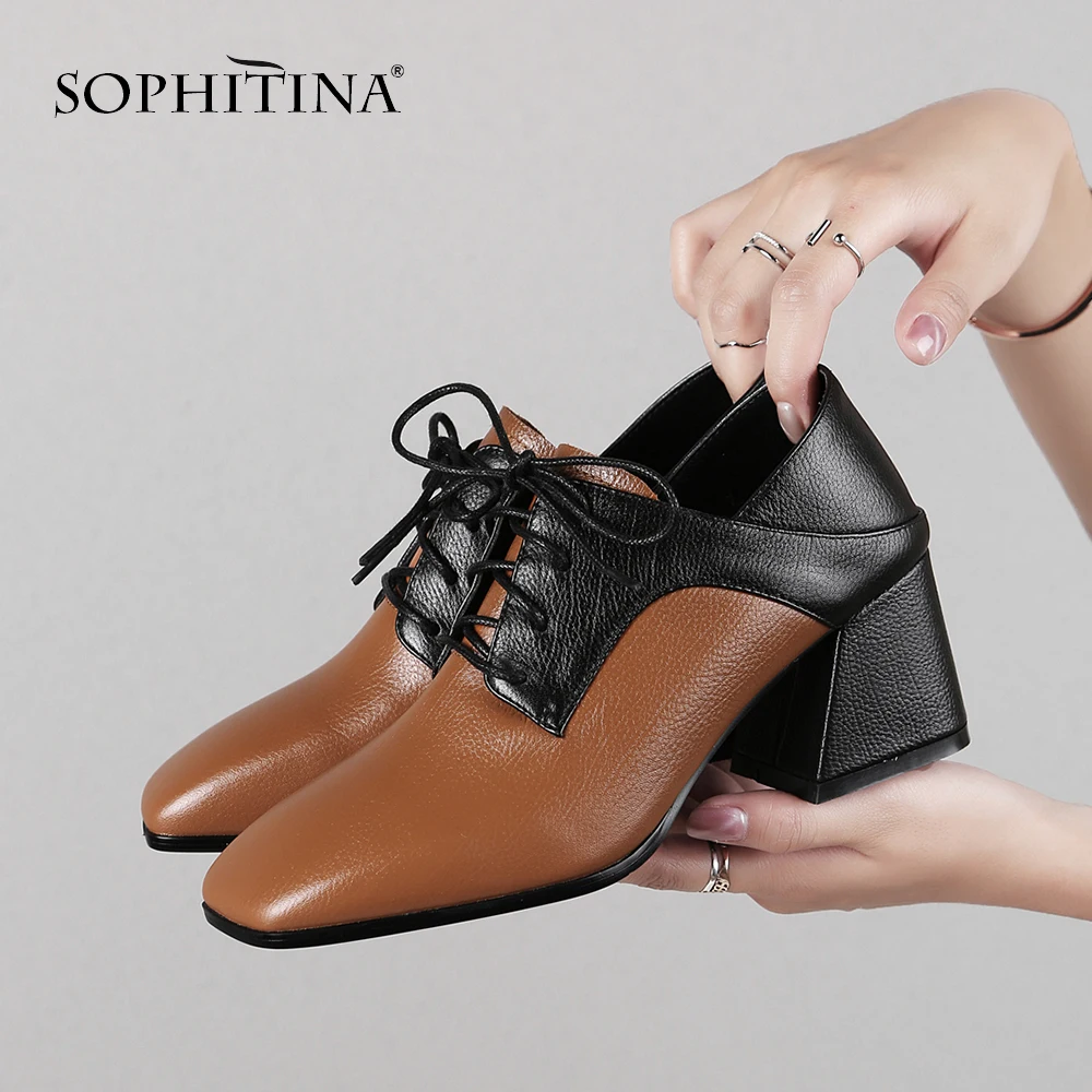 Женские туфли лодочки на шнуровке SOPHITINA натуральная кожа ремешок щиколотке