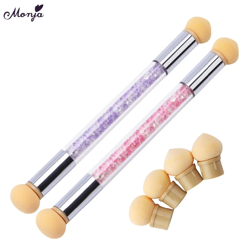 

Monja Nail Art Pink Rhinestone Handle Nail Sponge Gradient Brush Gradual Color Transfer Stamping Blooming Pen Manicure Tool