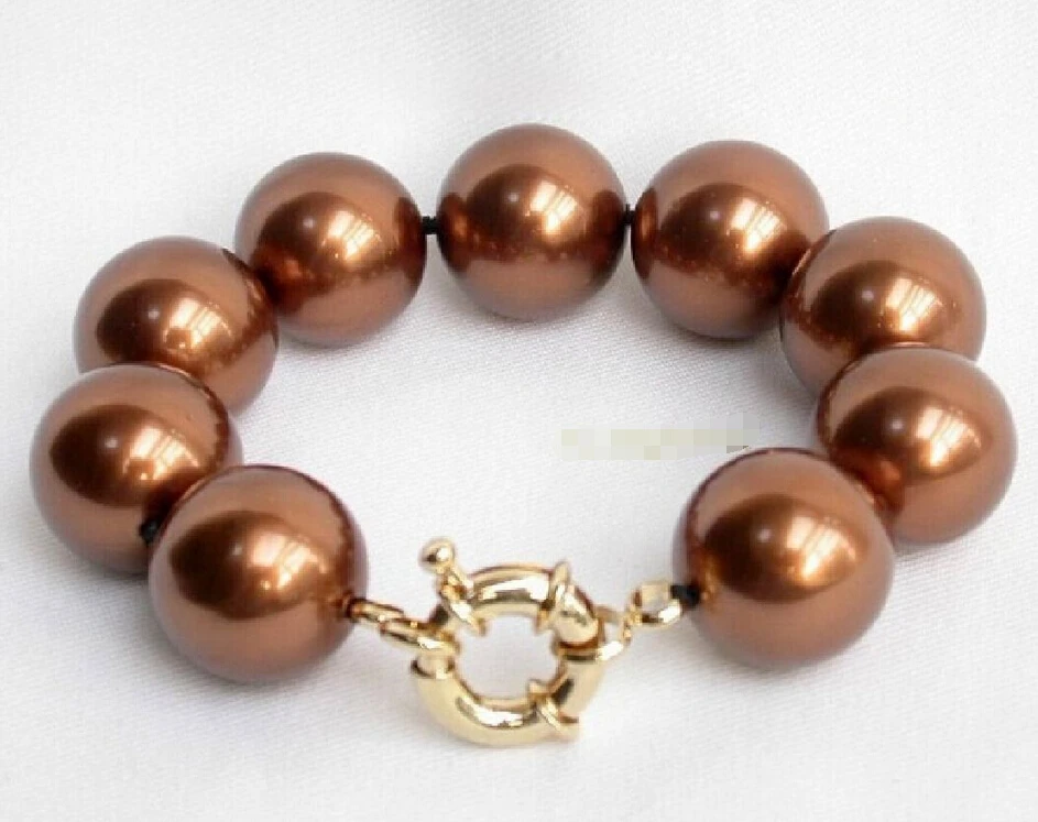 

Elegant Huge 20mm round champagne south sea shell pearl lady's bracelet 7.5"@^Noble style Natural Fine jewe FREE SHIPPING