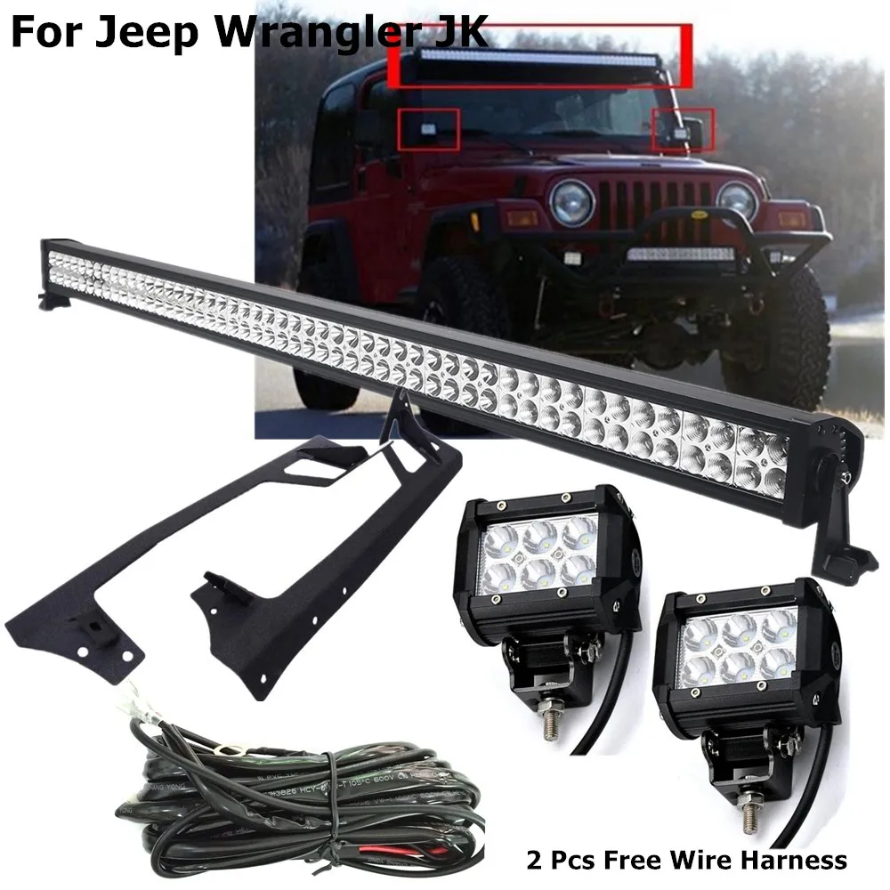 Jk ライトセット 52 300 ワット Led ライトバー 18 ワット Led ワークライト 屋根取付金具 2 個送料ジープラングラー Jk 用ワイヤーハーネス Light Bar Work Light Aliexpress