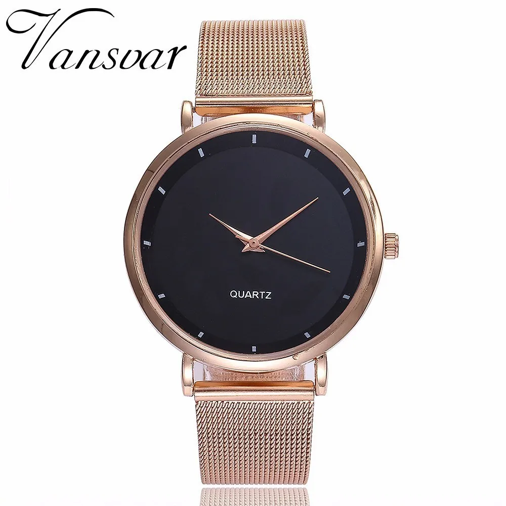 

Vansvar Brand Fashion Women Simple Dial Quartz Watches Casual Ladies Rose Gold Steel Mesh Belt Watches Relogio Feminino