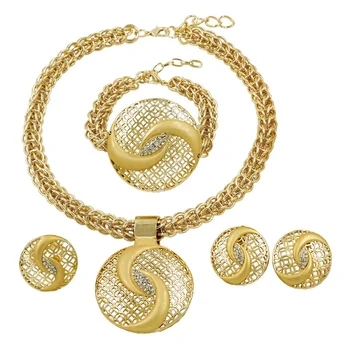

Fashion Italy Creative 18 Gold Jewelry Sets Crystal Necklace Ring Earrings Women Dubai Bride Wedding Party Gift Jewelry