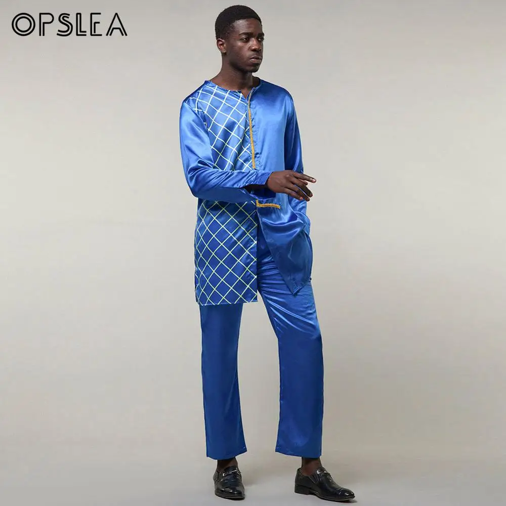 Opslea африканская Дашики с принтом Топ Брюки комплект из 2 предметов комплект одежды традиционная мужская одежда Повседневный черный костюм в африканском стиле для мужчин