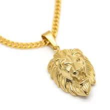 JHNBY Lion Head pendants necklace High Quality Fashion Hiphop 70cm long Gold-color Plated statement necklace Chain Men Jewelry