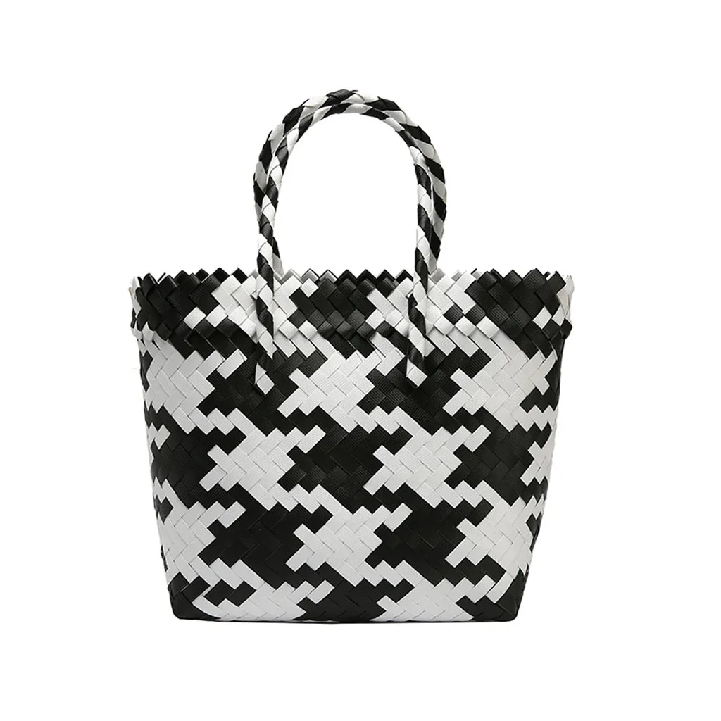 

Maison Fabre Women Bags 2019 Fashion Striped Hand Knitted Handbag Totes Simple Women Weave Beach Bags Shopping Basket Bag May16