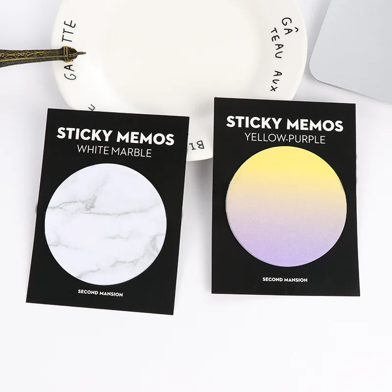 

Cute white marble yellow purple forest sticky memos pad Universe round sticker planner sticky note pad post kawaii BLT03