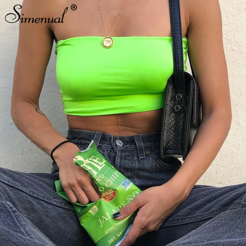 

Simenual Solid Casual Neon Color Tube Tops Women Sexy Basic Strapless Crop Top Summer 2019 Fashion Hot Wrap Chest Streetwear Top