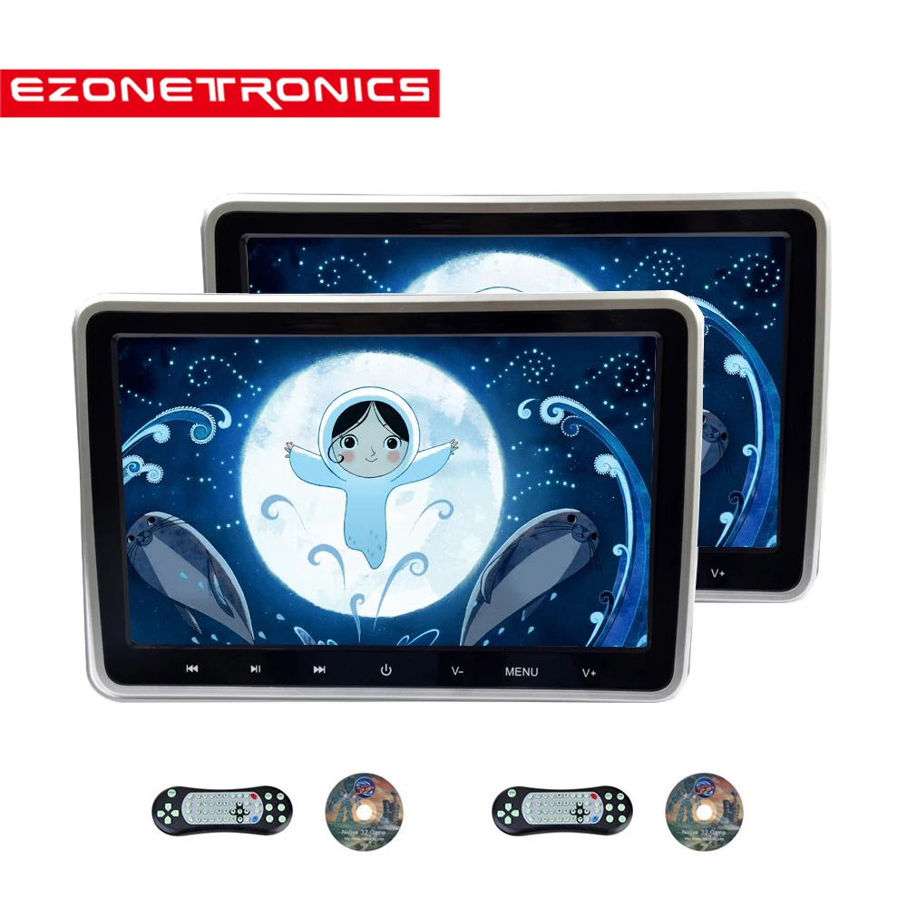 

10.1inch Car Monitor Headrest DVD Player USB/SD/HDMI/IR/FM TFT LCD Screen Touch Button Game Remote Control stereo Video 1or2PCS