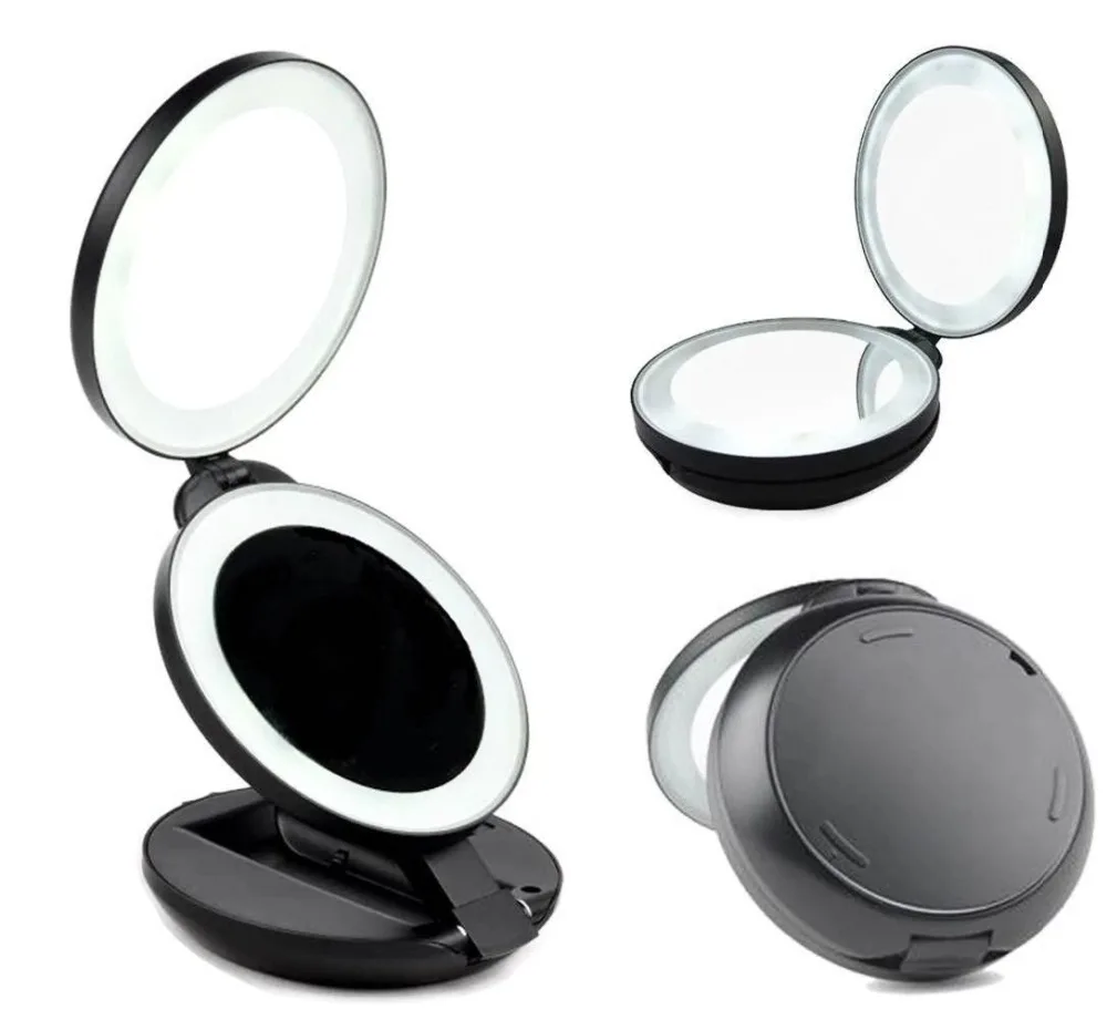Gotofine LED Lighted Travel Makeup Mirror Double sided Compact Folding