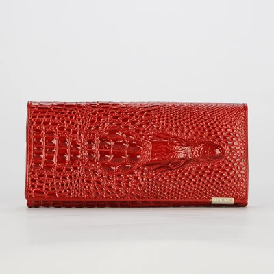 Женские кошельки из натуральной кожи, Крокодиловая 3D Мода, повседневный кошелек, кошелек с рисунком аллигатора, длинный женский кошелек-визитница - Цвет: Красный