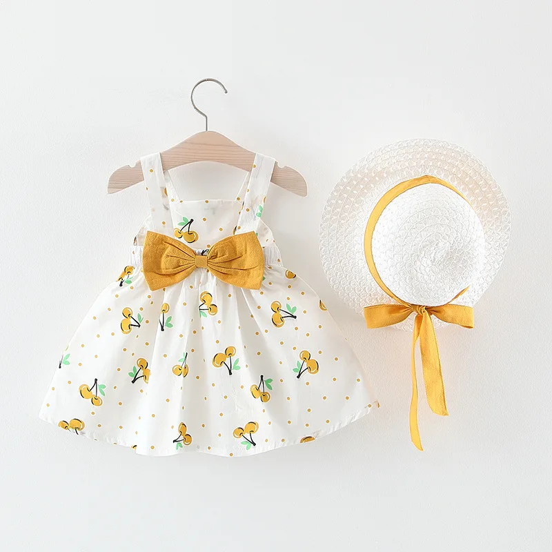 M. Dian Xi/платья для маленьких девочек со шляпой, комплекты одежды из 2 предметов детская одежда детское платье принцессы без рукавов для дня рождения цветочный принт - Цвет: F18- yellow