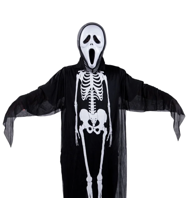 Скелет, череп на Хэллоуин костюм демон дух косплей костюмы взрослые дети карнавал маскарадное Платье Халаты страшная маска