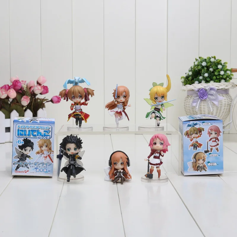 6pcs/set Sword Art Online Kirigaya Kazuto Yuuki Asuna PVC action figure toys Sword Art Online figures