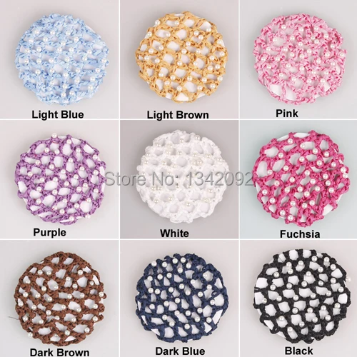 

Women Bun Cover+White Pearl Snood Hair Net Ballet Dance Skating Crochet Hair Snoods