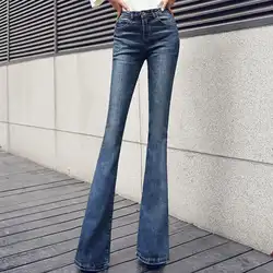 Плюс Размеры Для женщин джинсы мода Демисезонный стрейч тонкий деним штаны-клеш дышащие брюки нижнего белья