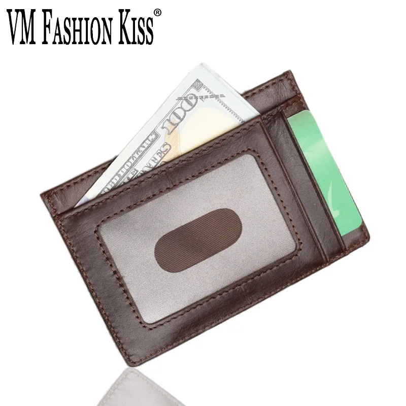 VM FASHION KISS RFID Information Security Genuine Leather Thin Wallet Unisex Credit Card Holders Business ID Purse | Багаж и сумки