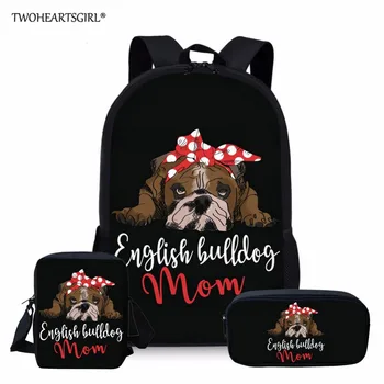 

Twoheartsgirl 2019 3Pcs/set Children School Bags 3D English Bulldog Printed School Backpack for Teen Boys Girls Kids Book Bags