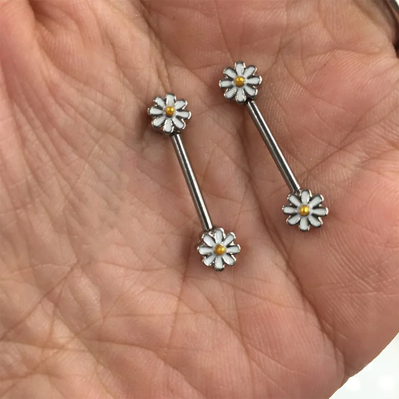 1Pair 14/16G Opal Gem Punk Daisy Nipple Barbell Helix Piercing Sexy Bar Rings Jewelry Creative Punk Body Jewellery Women Gift - Image 5