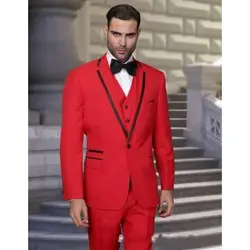Новый индивидуальный заказ ручной работы Красный 3 предмета Для мужчин Slim Fit Для мужчин Костюмы смокинг свадьба жених Костюмы формальный