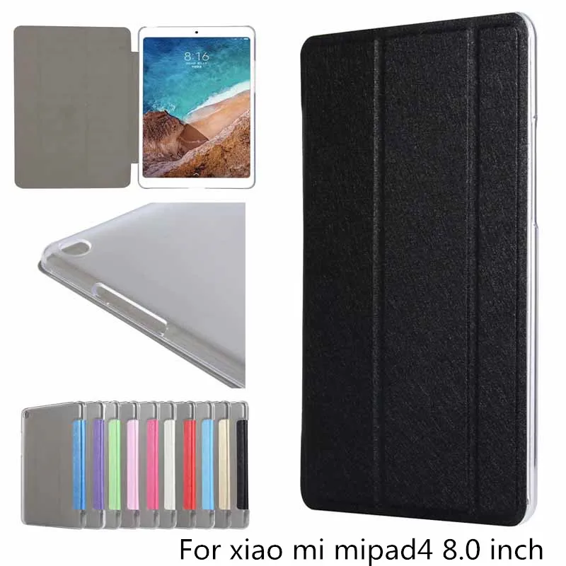 

For Xiaomi mi pad 4 8.0 inch Transparent Case Tablet 3 fold Slim MIPAD4 PC+PU Leather Flip Cover MIPAD 4 Sleeve shell 8.0"+pen