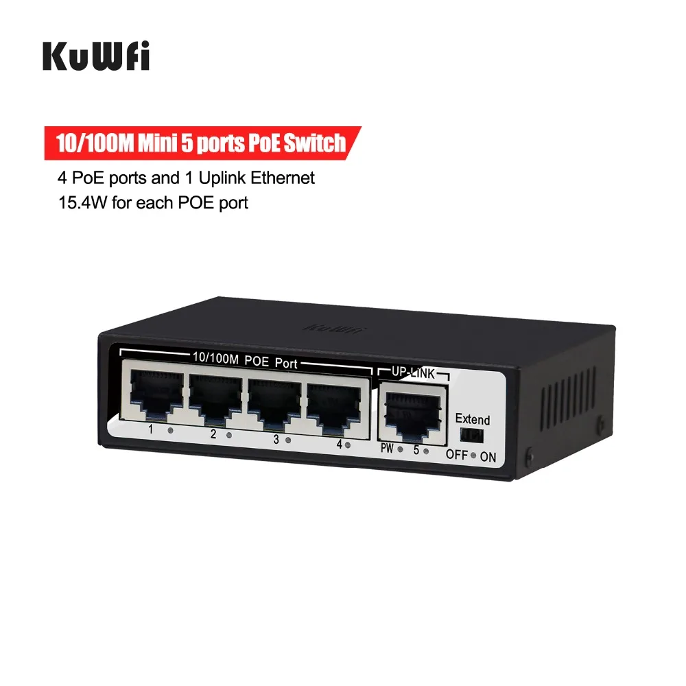 5 Port 10 100Mbps Network Switch 802 3af 48V Switch With 4 POE Ports and 1