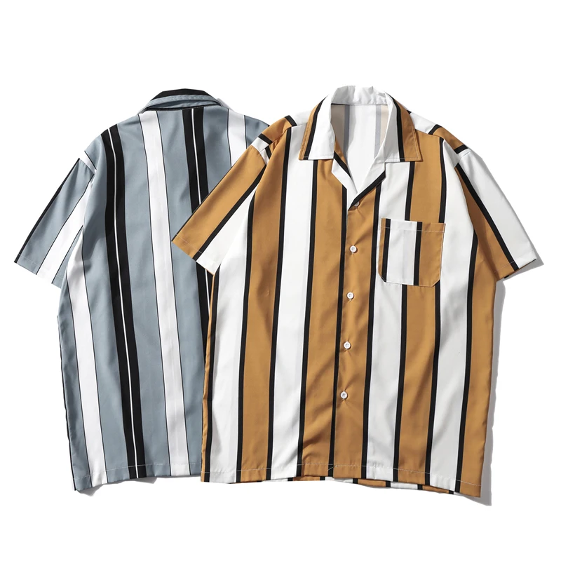 

Men's Shirt Fashion Stripe Casual Short Sleeve Shirts Retro Style High Quality Design Men's Dress Shirts Blouse Loose boy's Tops