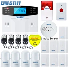 NEW Built-in antenna Door Gap Sensor PIR Motion Detector Wireless LCD GSM SIM card House security Alarm system Smoke Flash Siren