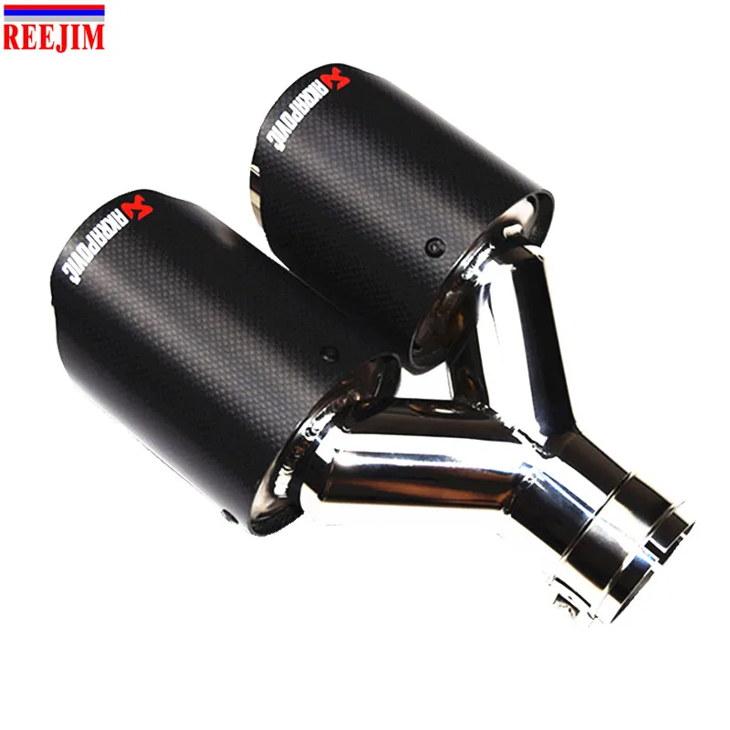 

Double dual Carbon Fiber Akrapovic Car Exhaust muffler Tip Inlet 63mm (2.5 inch) Outlet 89mm (3.5 inch) Y pipe car-styling