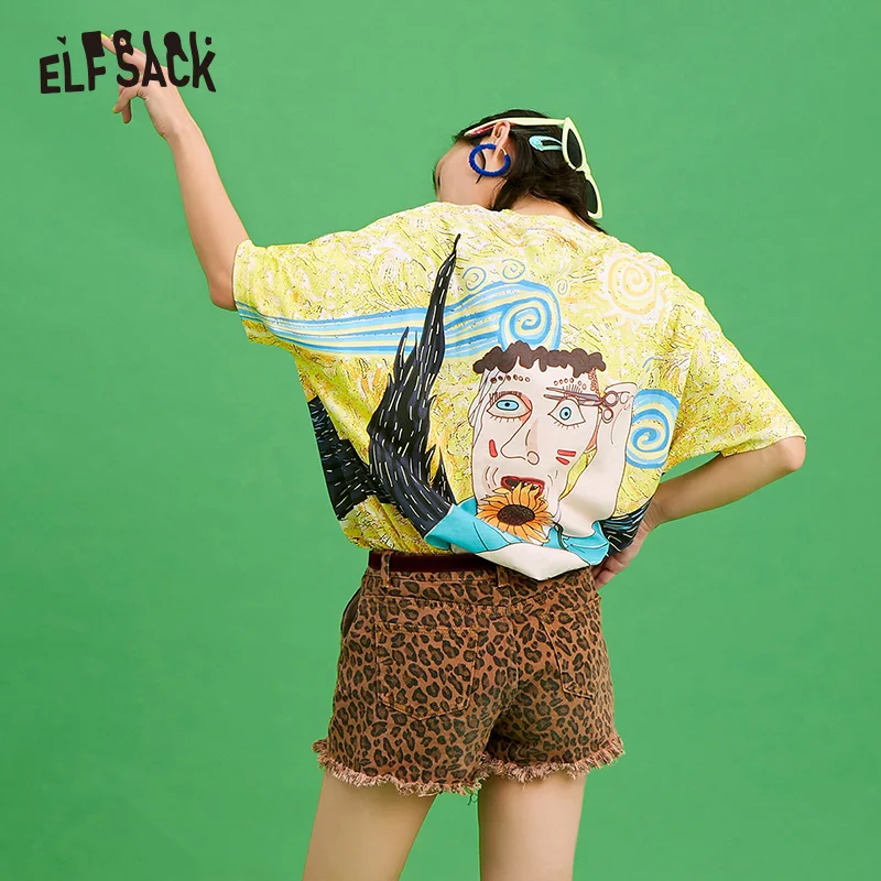 Женские свободные топы из хлопка ELF SACK повседневная уличная женская футболка