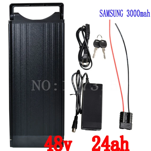 Best price at $540 Cheap 1400W Rear Rack Electric bike Battery 48V 24AH Ebike scooter battery Use samsung 3000mah 18650 cells,30A BMS,54.6V 2A charger