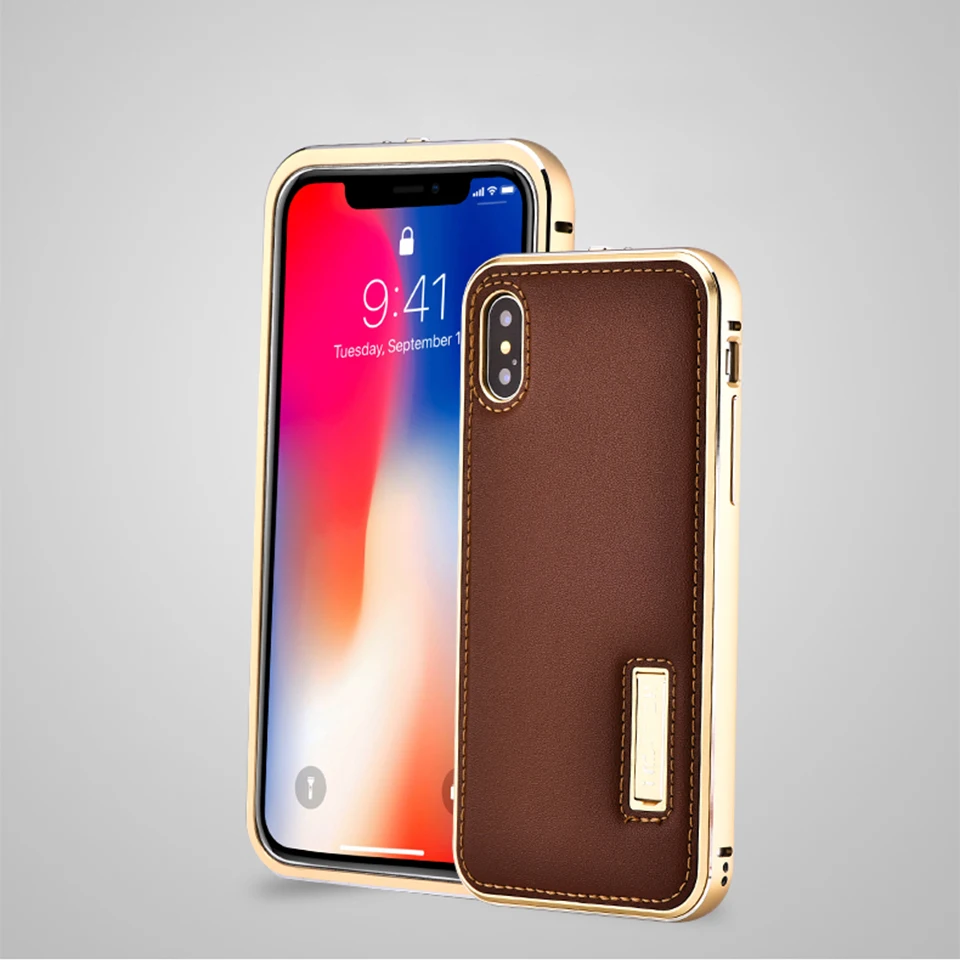 Luxury Genuine Leather Metal Frame Magnetic Flip Case For iPhone X Cover Coque Original Cell Phone Accessories |
