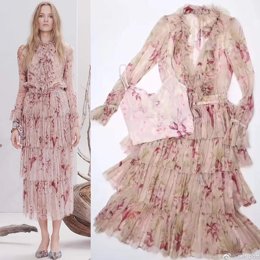 Горячая Распродажа Платье женское Zanzea vestidos mujer Макси платье богемное с v-образным вырезом с длинным рукавом слой торт печати шифон Летние женские