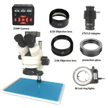 

3.5X-90X Inspection Stereo Zoom Trinocular Microscope 21MP HDMI USB Digital soldering microscope Camera CTV1/2 adapter lens Mat