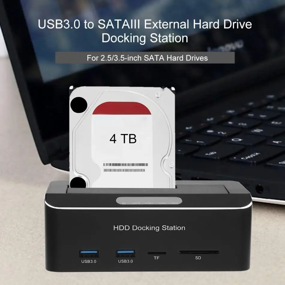 Внешний док-станция для жесткого диска USB3.0 на SATA для 2,5 или 3,5 дюймового жесткого диска с поддержкой карт SDTF