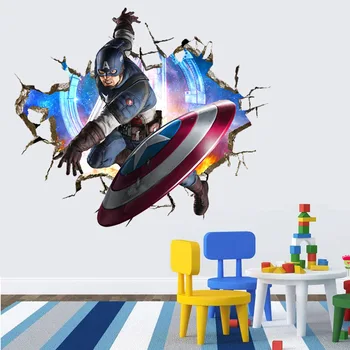 

Creative Home Decor 3D Wall Sticker The Avengers Iron Man and Captain Pattern For Kids Room Mural Art Decal Large Size 50*70CM