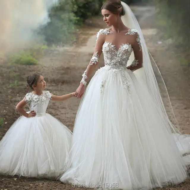 vestidos de novia 2017 sheer manga larga de la princesa de tul