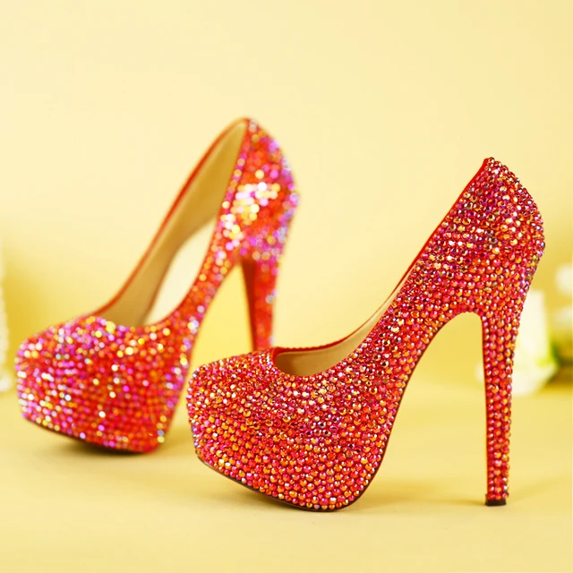 Alto Hecho Rojo Sparkle Mano Señora Encargo 41 34 Crystal Diamond A Tacón Bling Ab ttFqBrWO