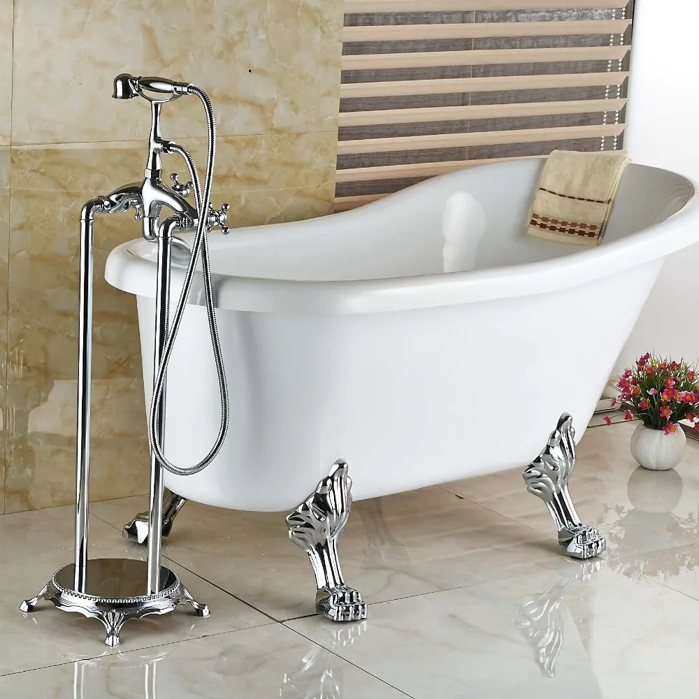 Chrome Finish Solid Brass Bath Tub Faucet w/ Handheld ...