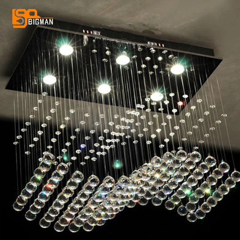 

high quality rectangle crystal chandelier modern lighting AC110V 220v LED crystal lamp living room lights